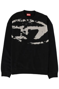 Diesel men’s black sweatshirt featuring a distressed white graphic across the chest for casual wear