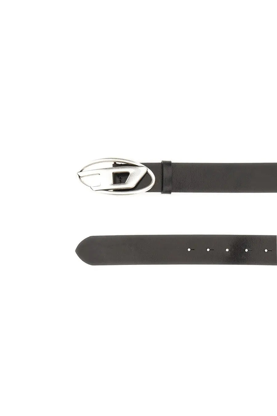 Black leather belt diesel unisex cintura 1dr with sleek silver angular modern buckle design
