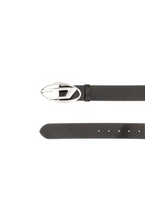 Black leather belt diesel unisex cintura 1dr with sleek silver angular modern buckle design