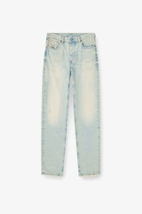 Diesel women’s ark light-wash denim jeans in washed out blue with a faded, distressed look and subtle fading along legs