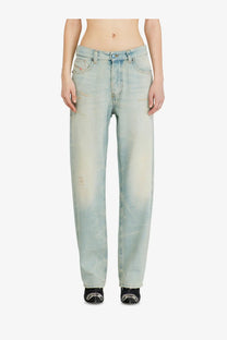Diesel women’s ark jeans in washed out blue light wash denim with relaxed straight leg and subtle distressed details