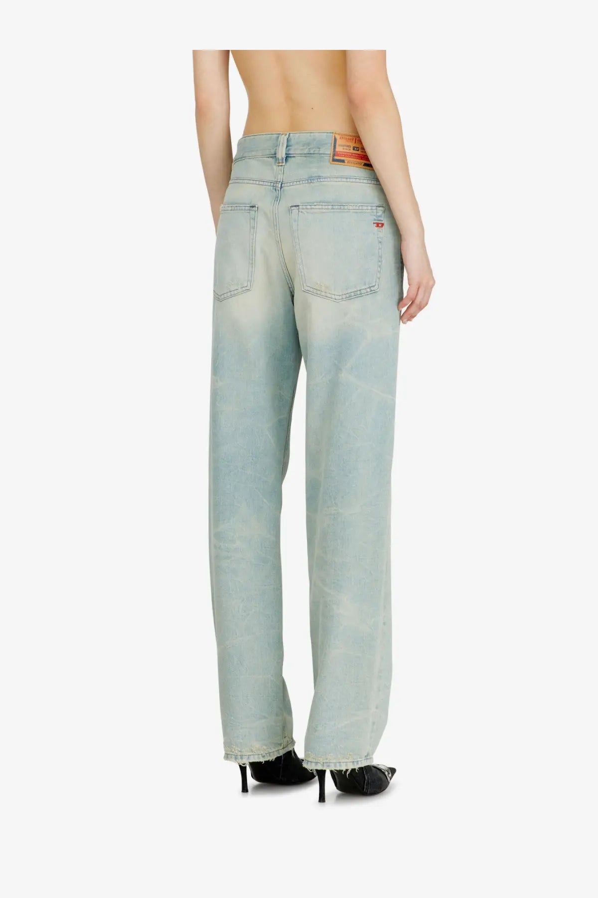 Diesel women’s ark jeans in washed out blue denim with light-wash, relaxed straight-leg cut, and subtle fading for casual wear