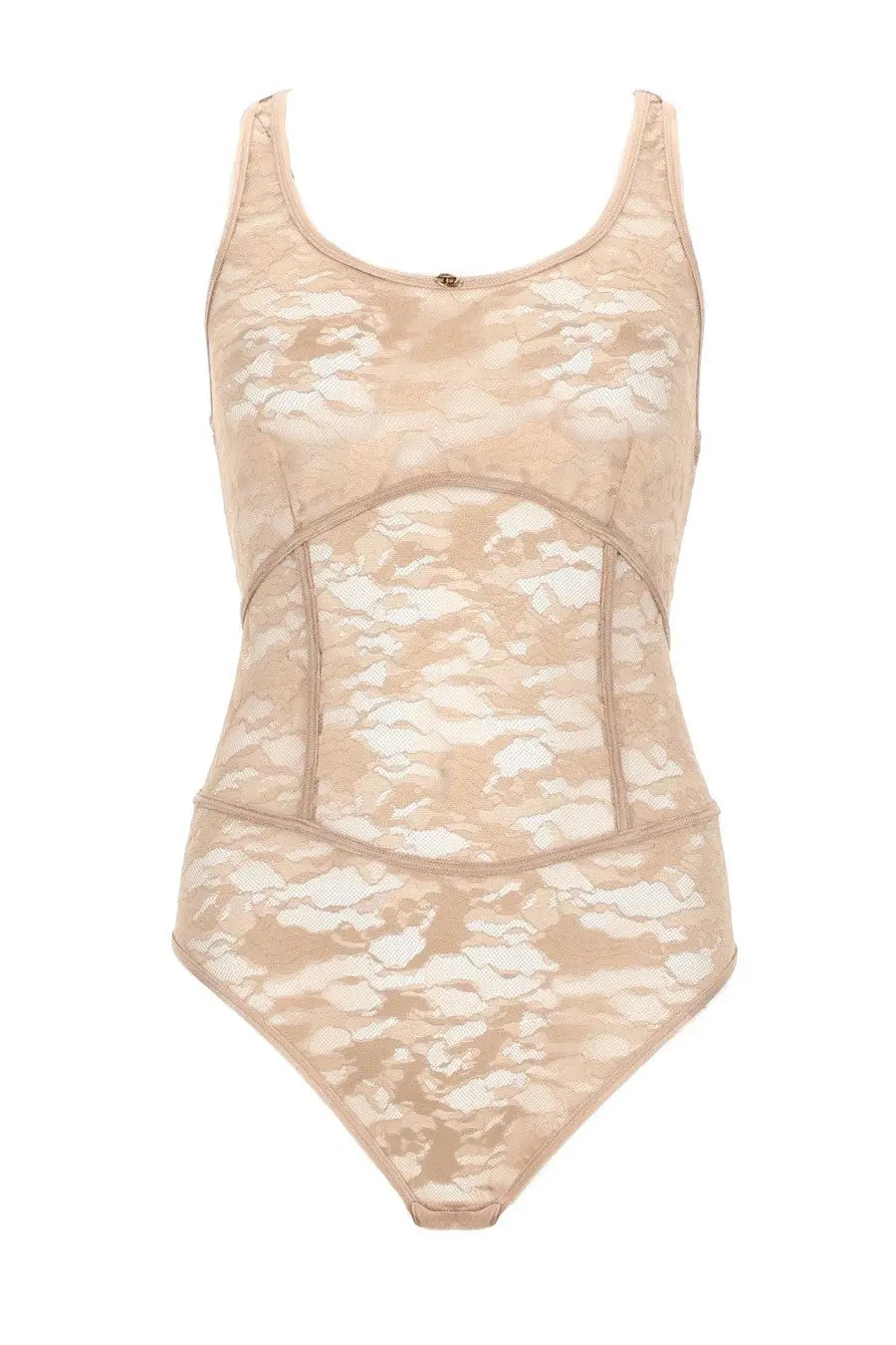 Diesel women’s bodysuit ezzy utlt beige beige lace one-piece with floral pattern and corset style paneling