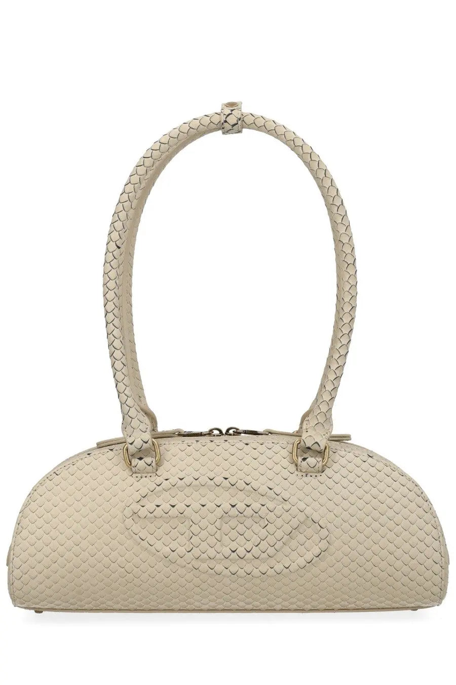 Diesel women’s borsa bowling rettagolare 1dr dome beige cream woven leather handbag with braided handle and embossed logo