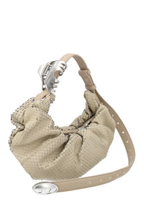 Diesel womens borsa grab beige woven leather hobo bag with silver claw clip handle and matching metallic clasp