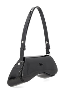 Diesel women’s borsa play black glossy patent leather shoulder bag with sleek modern silhouette and silver hardware accents