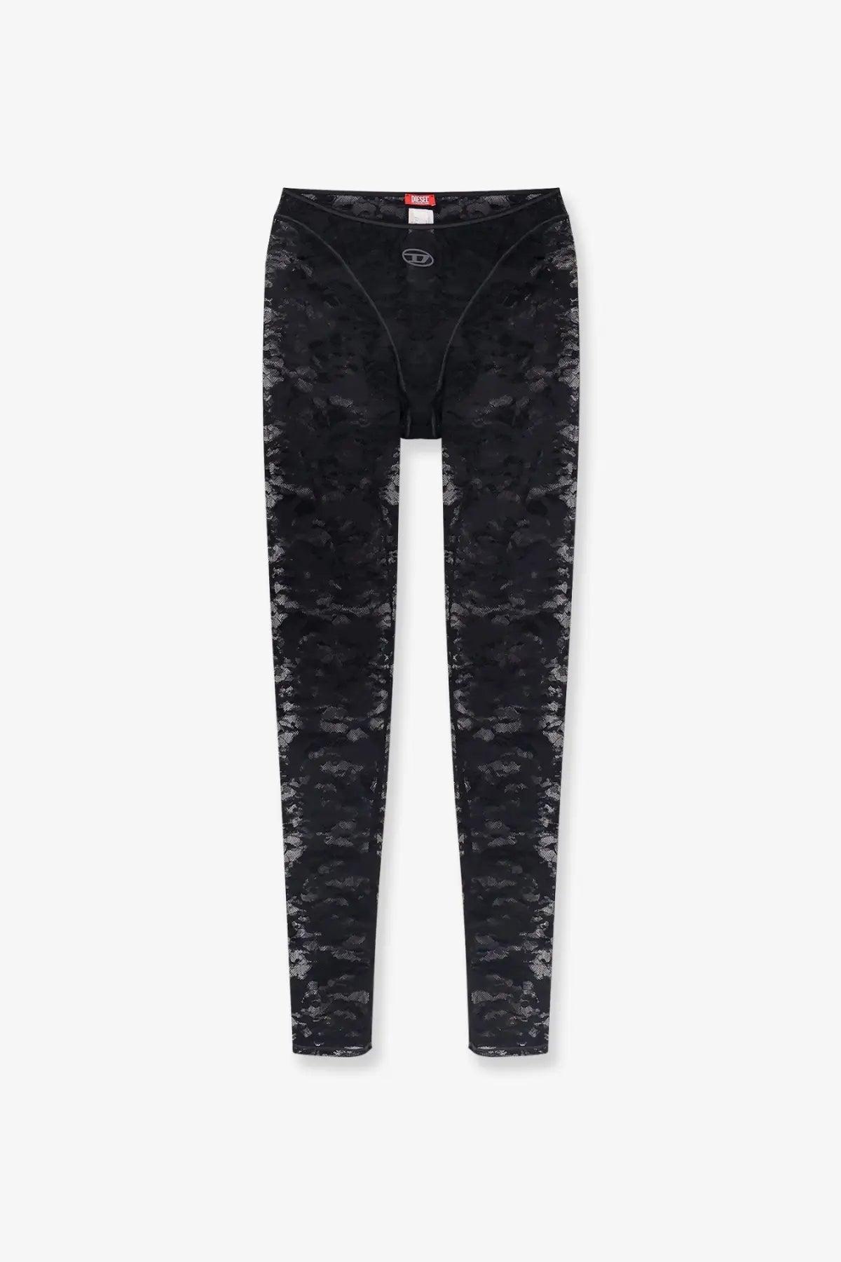 Diesel women’s Claire Utlt lace leggings in black with subtle floral pattern and smooth elastic waistband