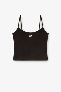 Diesel women’s black cotton tank top with thin straps and a small white logo on the chest