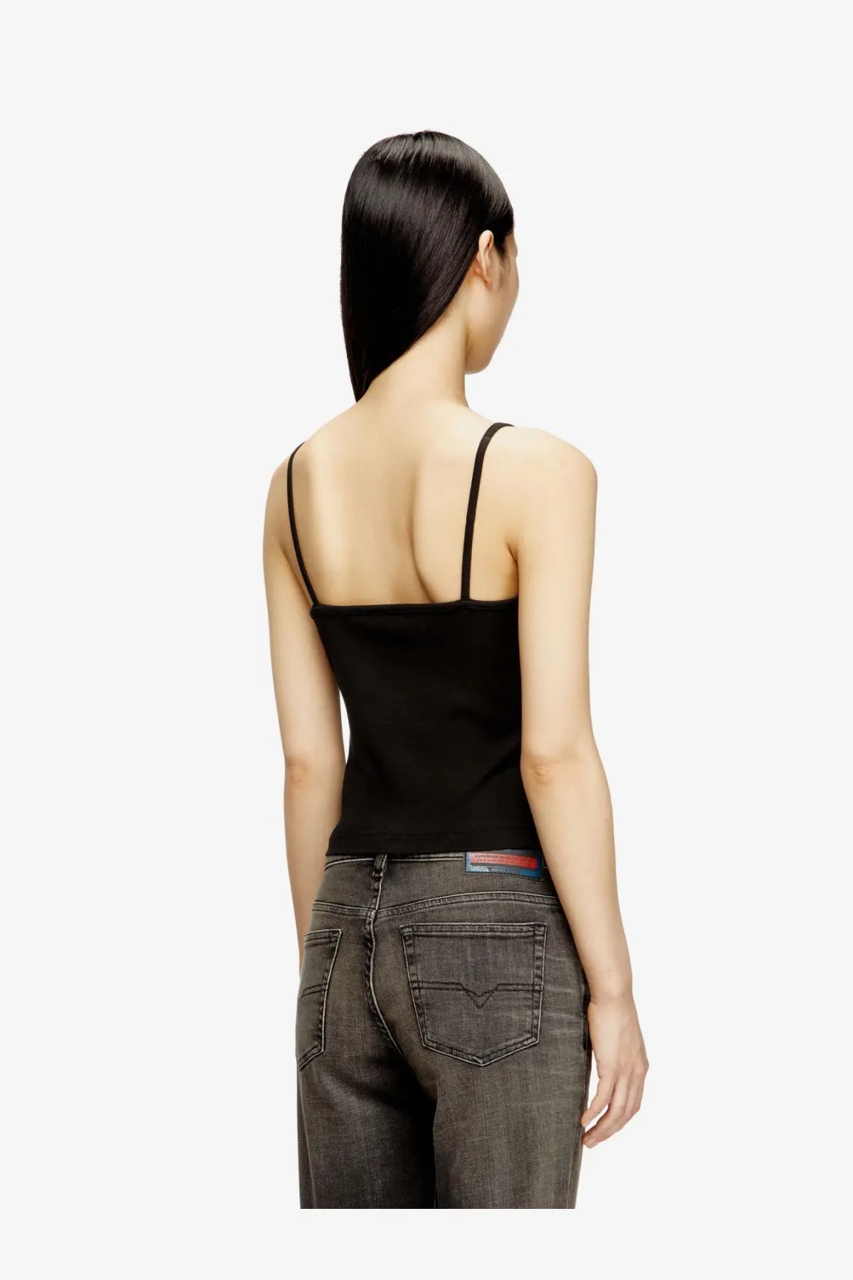 Diesel women cotton tank top in black with fitted silhouette and smooth stretchy fabric