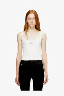 Diesel women’s white cotton sleeveless tank top with thin straps and small chest logo for casual wear
