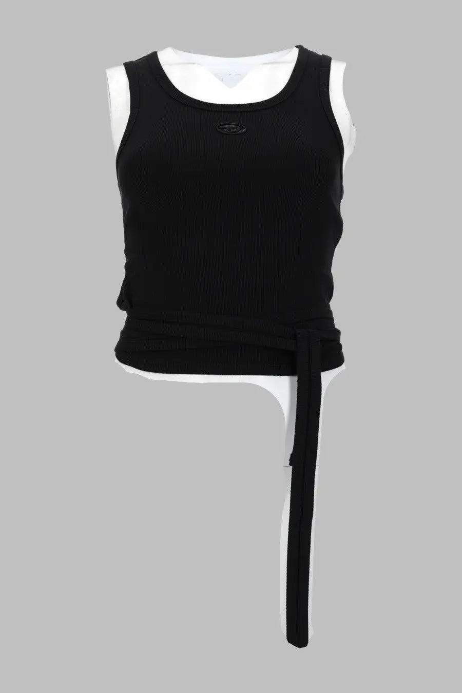 Diesel women’s crop top anky tail con lacci black sleeveless with white inner lining and tied waistband