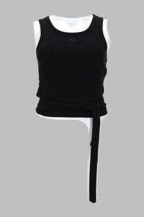 Diesel women’s crop top anky tail con lacci black sleeveless with white inner lining and tied waistband