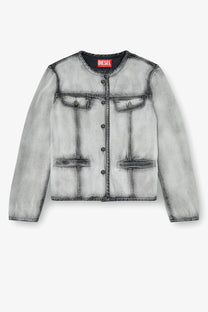 Diesel women’s de grafy fsi black distressed denim jacket with button-up front cotton and lyocell blend