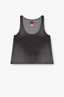 Diesel women’s de misy black denim tank top with subtle faded texture cotton and lyocell fabric with red brand tag