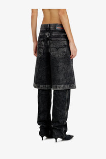 Diesel women’s de sire short black denim bermuda shorts with faded distressed finish and visible brand label at waistband