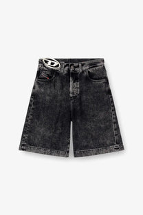 Diesel women’s DE Sire short black denim Bermuda shorts with faded distressed look and white logo plaque at waistband