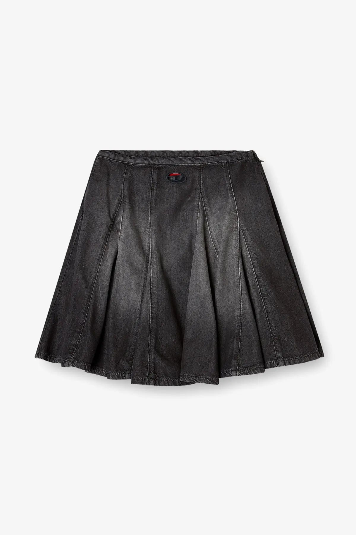 Diesel women’s black de spiki short denim skirt with pleats subtle sheen and stitched detailing