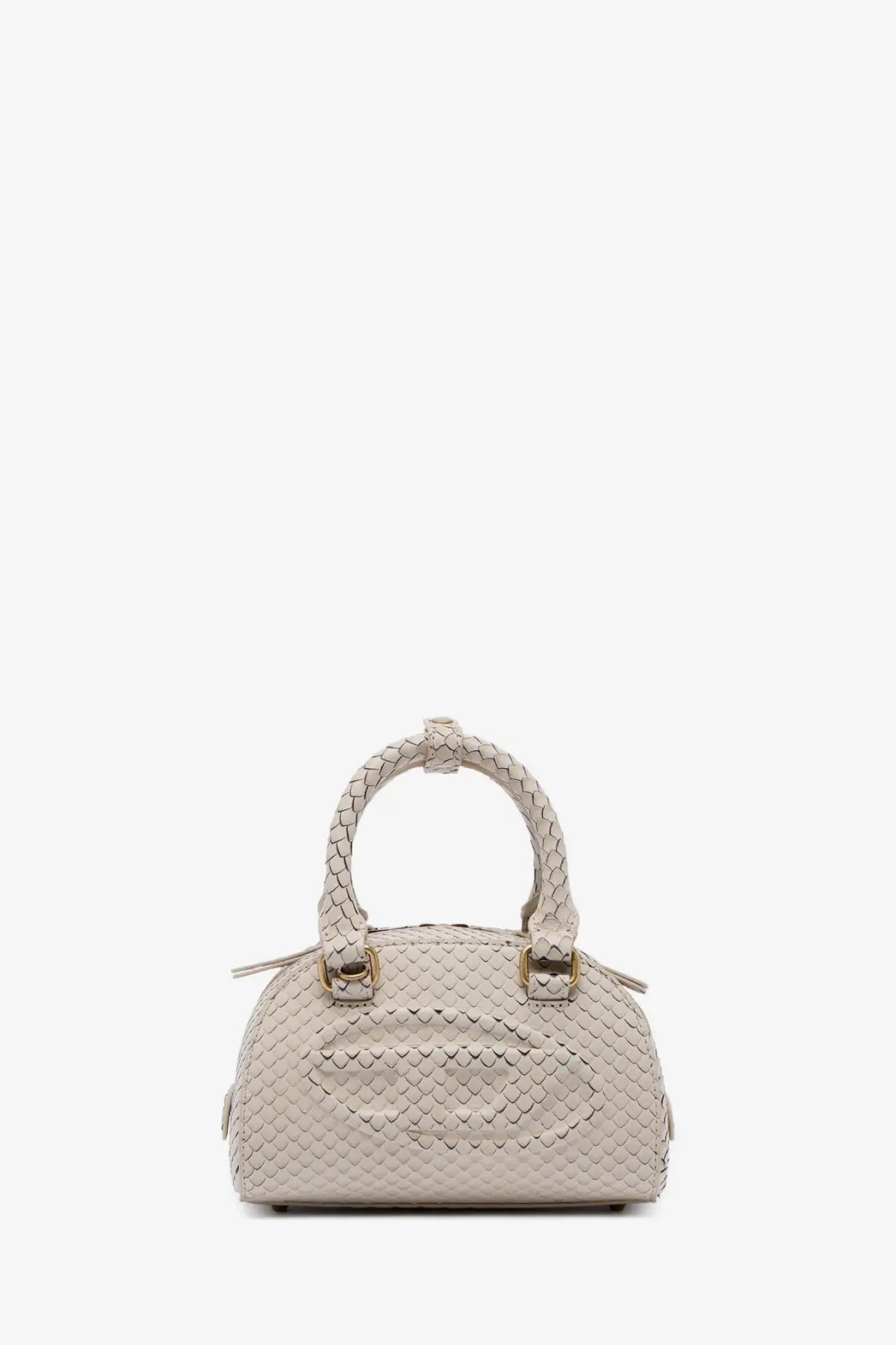 Diesel women’s dome python leather crossbody bag beige cream with woven texture and gold-tone hardware