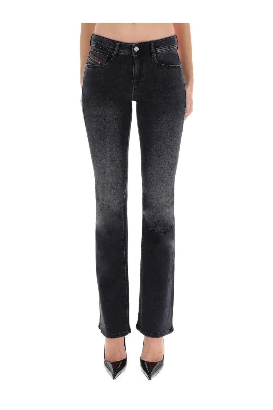 Diesel women’s ebbey jeans black straight-leg black denim with a faded wash front view