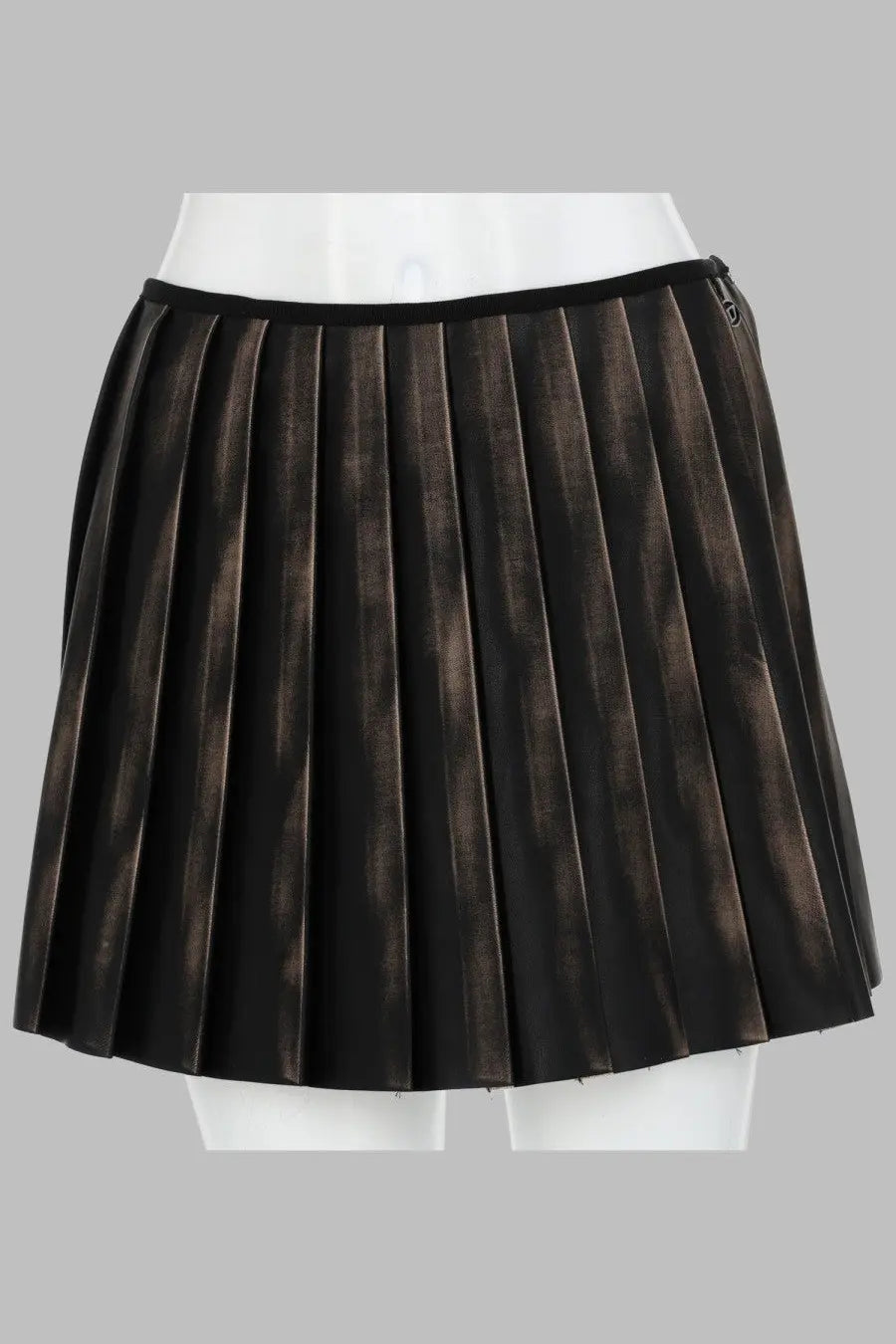 Diesel women’s black pleated skirt with metallic sheen and subtle gradient effect in distressed brown style