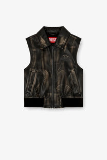 Diesel women’s Inko black faux leather sleeveless jacket with a subtle distressed texture and contrasting black trim