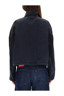 Diesel women’s dark-wash denim jacket grey with cropped oversized fit and subtle distressed detailing front view