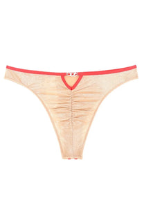 Back view of diesel women’s janie gft briefs beige lace thong with red trim and silver buckle closure