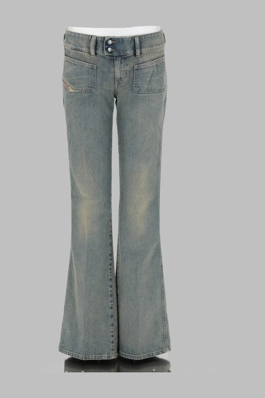 Diesel women’s bootcut jeans in hush blue light-wash denim with double-button front and subtle vintage fading