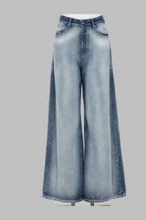Diesel women’s jeans sire relaxed blue light-wash denim wide-leg pants with high waist and classic five-pocket design