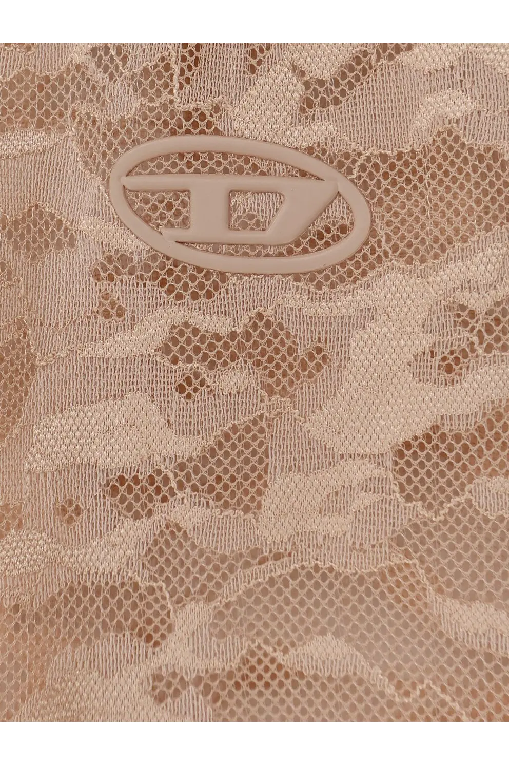 Diesel women’s Kasia Utlt lace shirt pink beige lace fabric with subtle texture and embossed d logo oval detail