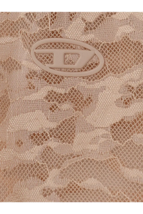 Diesel women’s Kasia Utlt lace shirt pink beige lace fabric with subtle texture and embossed d logo oval detail