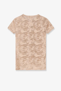 Diesel women’s Kasia Utlt lace shirt pink beige short-sleeve t-shirt with lace pattern and subtle textured camo design