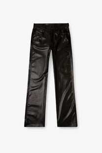 Diesel women’s lain faux leather trousers in black glossy faux leather with straight-leg cut and denim-style front pockets