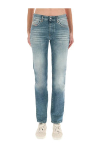 Diesel women’s mine jeans in light-wash denim with straight-leg cut and classic five-pocket design