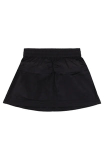 Diesel women’s black satin miniskirt featuring an elastic waistband and two front pockets