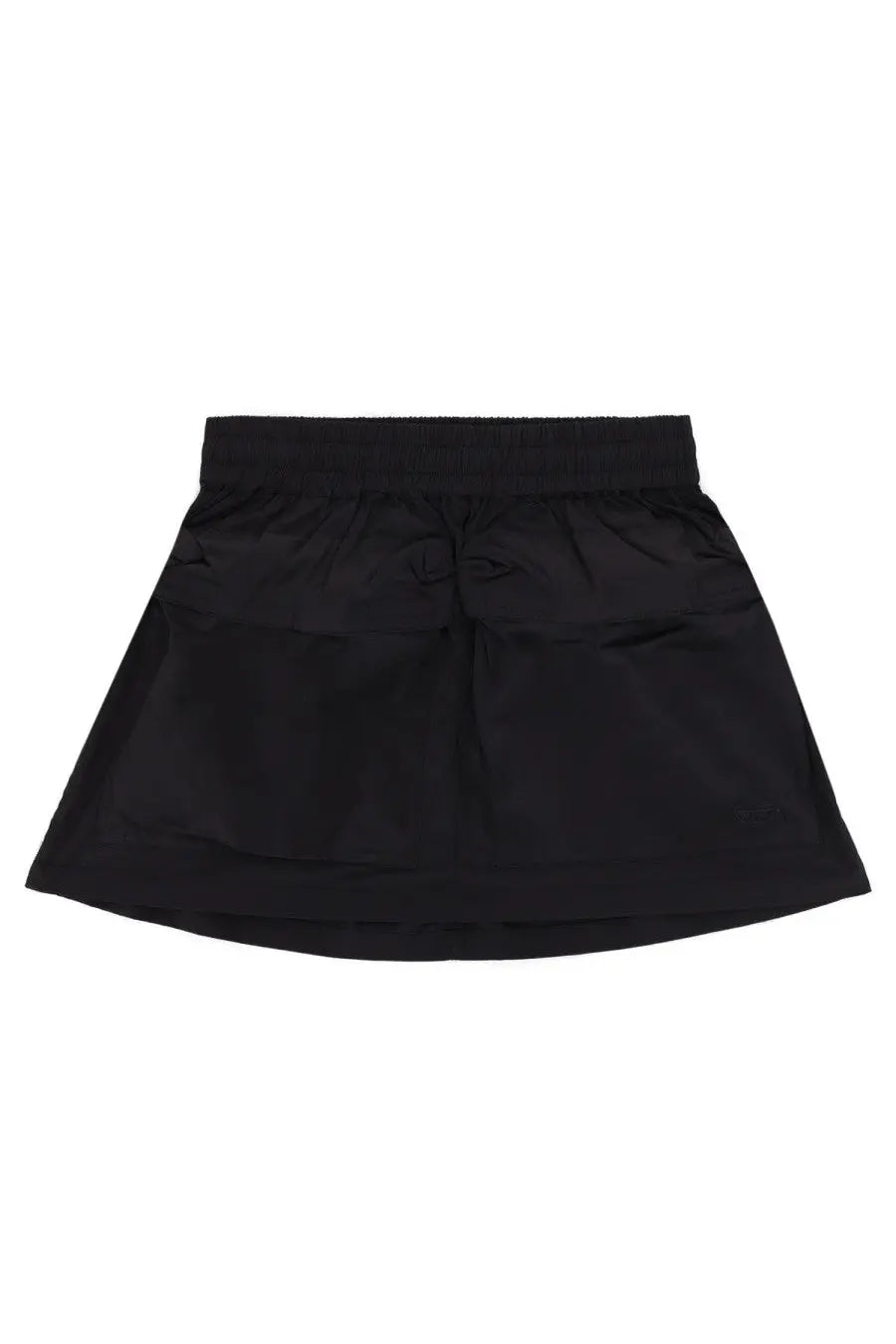 Diesel women’s black satin miniskirt with elastic waistband and two front pockets for stylish casual wear