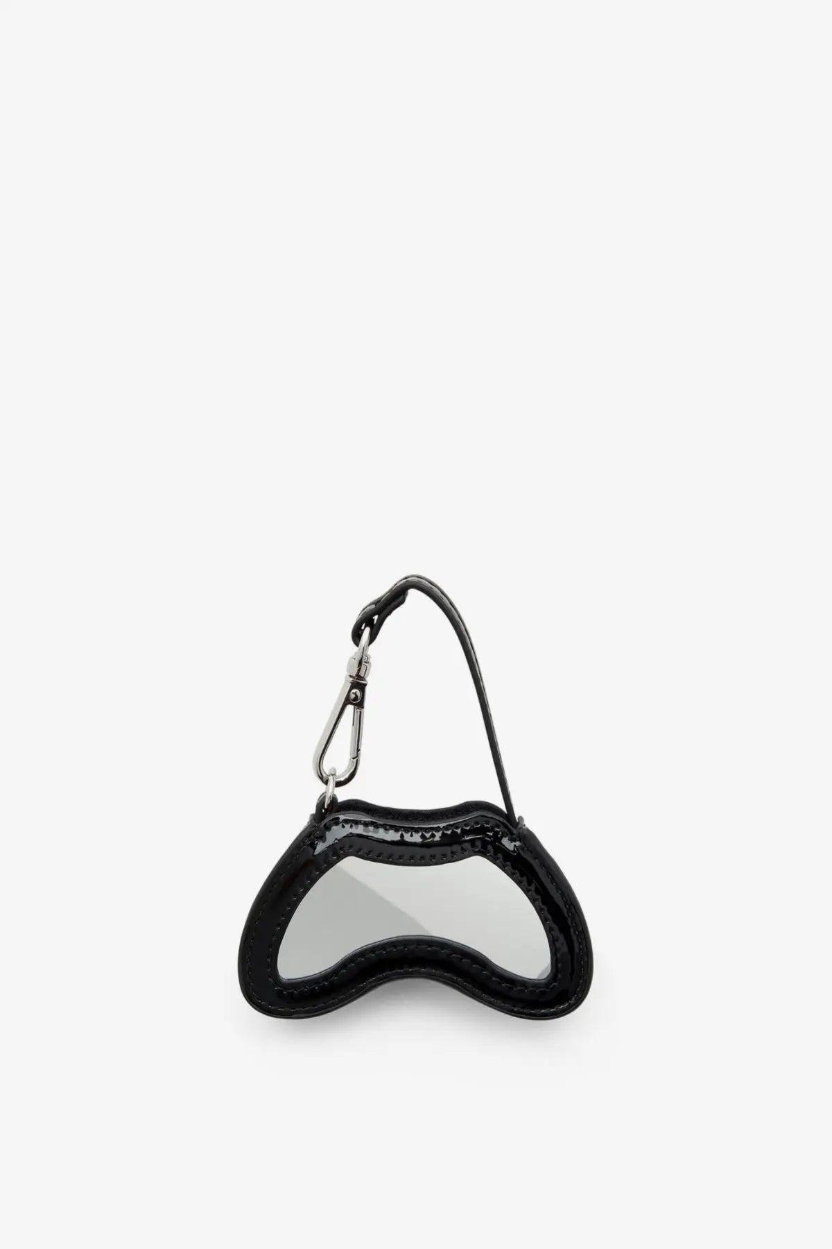 Diesel women’s play charm shiny keychain black glossy vinyl mini bag shaped like video game controller with metal carabiner clip