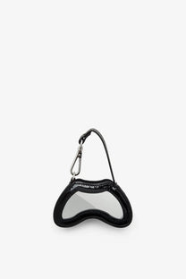 Diesel women’s play charm shiny keychain black glossy vinyl mini bag shaped like video game controller with metal carabiner clip