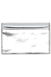 Diesel women’s Portacarte 1DR silver metallic clutch with subtle marbled texture and precise edge stitching