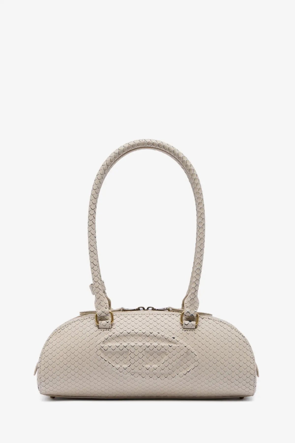 Diesel women’s beige leather shoulder bag with python effect texture and braided leather handles