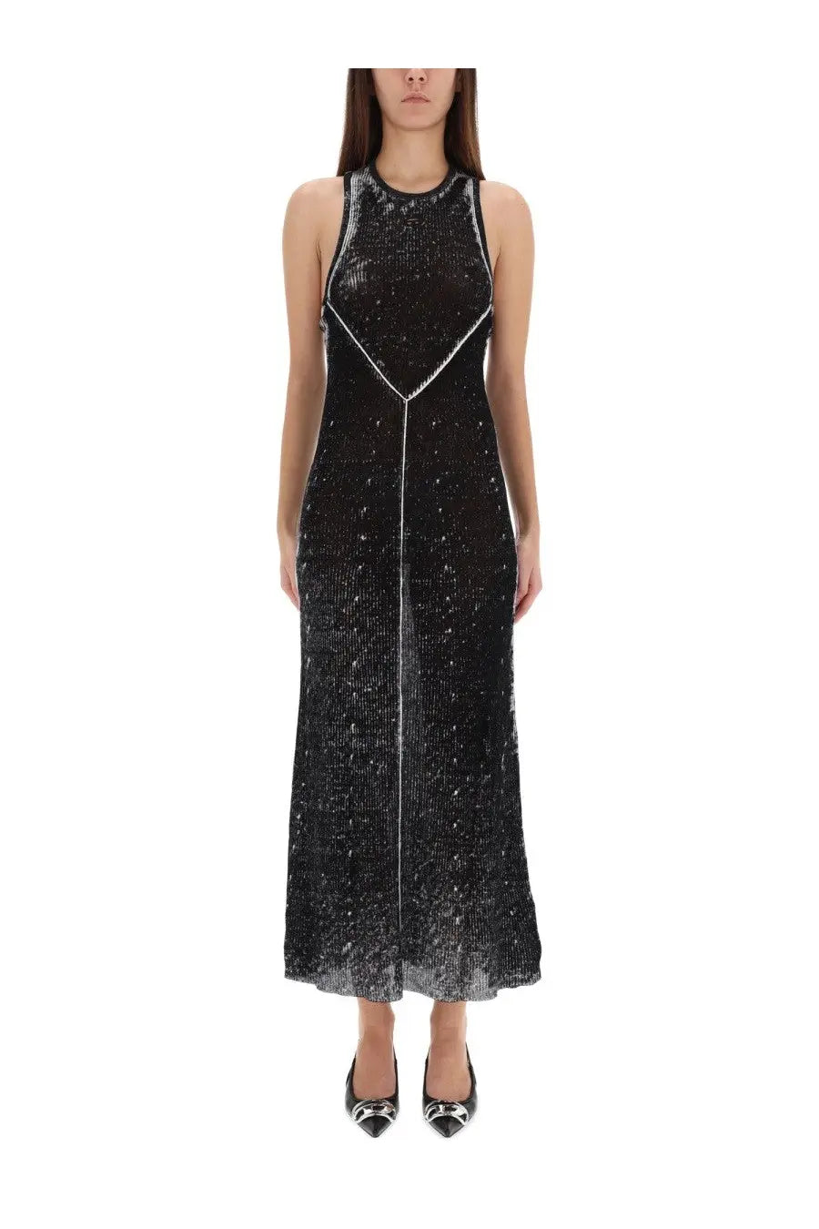 Diesel women’s rab dress red black sequined sleeveless maxi dress with silver zipper detail down the front