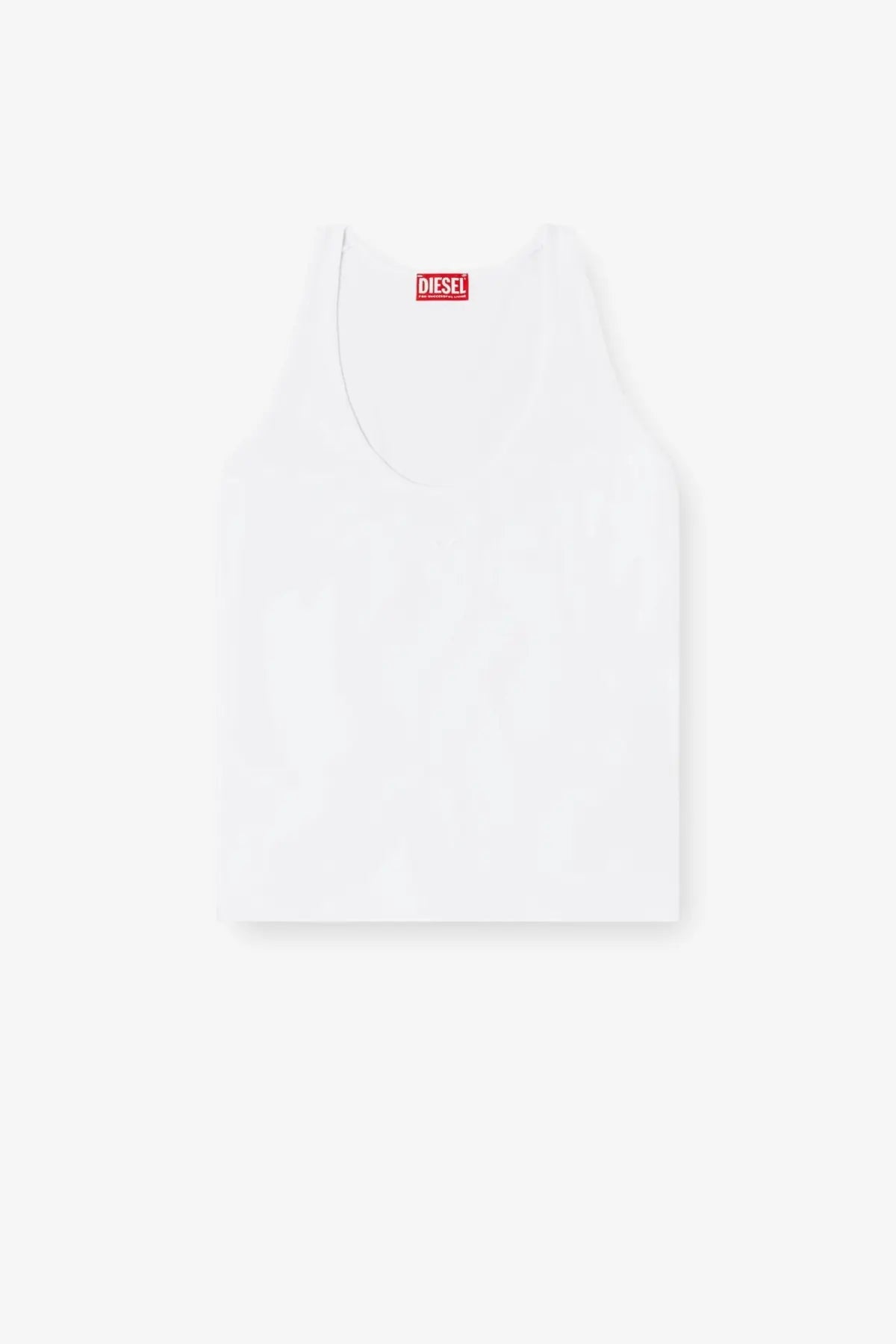 Diesel women’s ribbed cotton tank top white with minimalist design and small red brand tag at the neckline