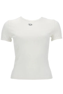 Diesel women’s white short-sleeved shirt uncutieslong with a subtle black logo at the neckline
