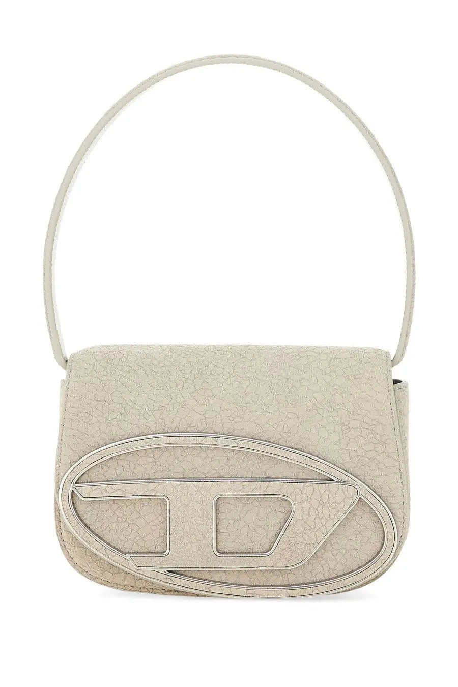 Diesel women’s shoulder bag 1DR white with off-white textured surface and prominent metallic logo emblem