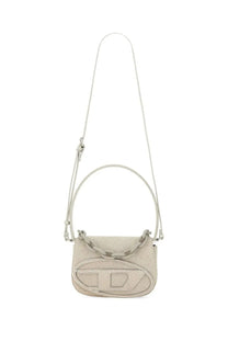 Diesel women’s shoulder bag 1DR white sleek light gray leather crossbody with oval logo and chain-link handle