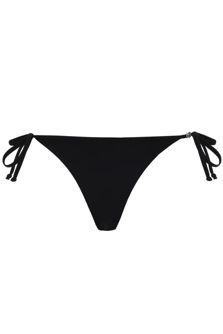 Diesel women’s black triangle bikini bottom with tied side ties and small metallic logo on the right hip