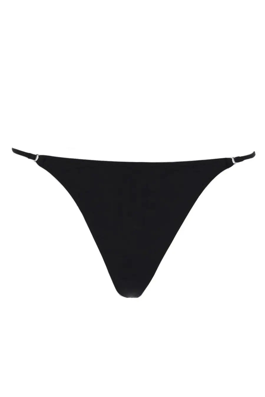 Black thong bikini bottom with thin straps and silver-toned metal clasps by Diesel womens string dnm thong black