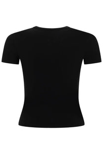 Diesel womens black short-sleeved crop top with fitted silhouette and round neckline in soft fabric