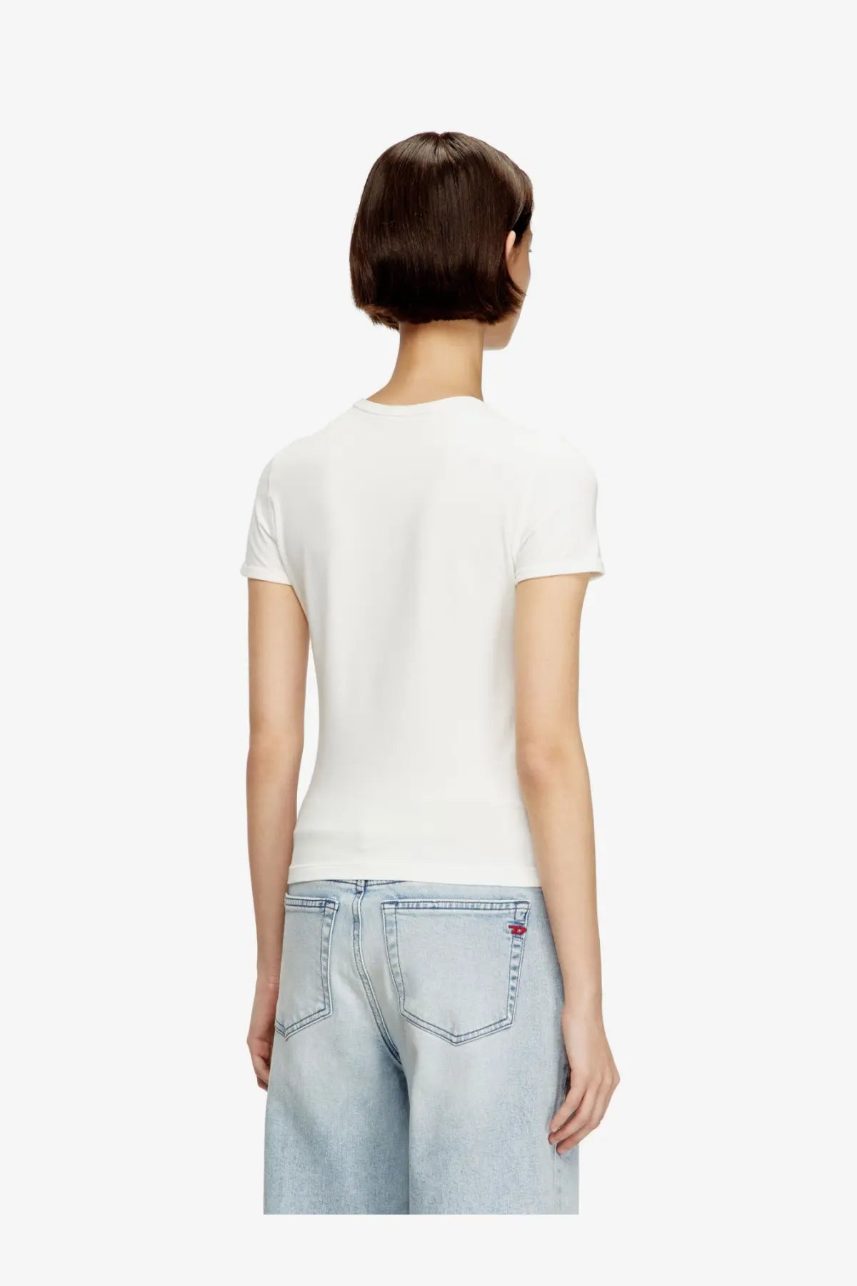 White short-sleeved cotton blend t-shirt with round neckline from diesel womens uncutieslong od collection