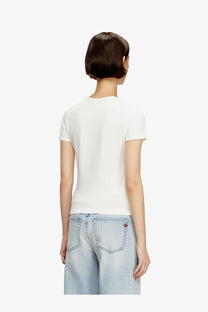Diesel women’s uncutieslong OD white short-sleeved t-shirt with round neckline made from cotton blend fabric